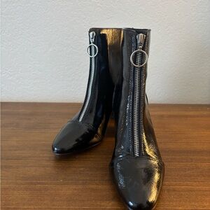 Forever 21 Patent Black Ankle Boots with Chrome Zipper